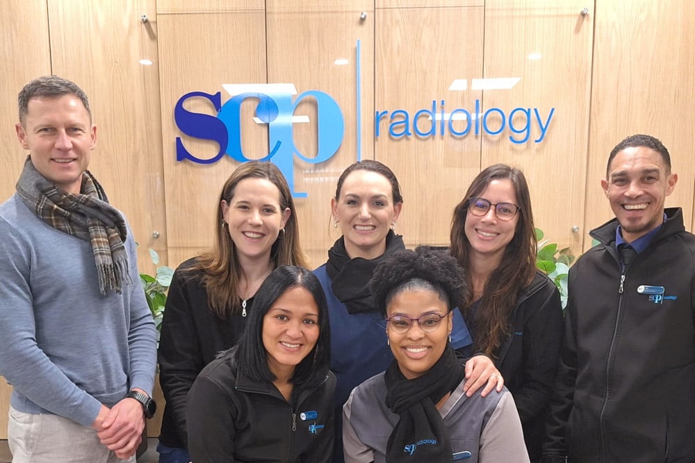 Dr Jaco du Plessis with the new team members at SCP Radiology Malmesbury: Simoné Boehme, Carmen Newman, Manilinde Maritz, Ryan Owies, Lineve Lategan, and Sr Muriell Bekeur.